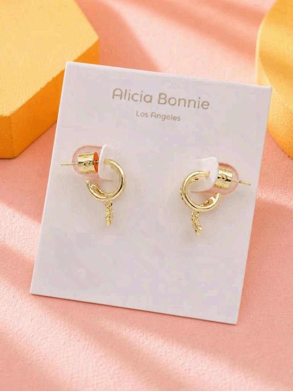 Alicia Bonnie Stella Gold White Crystal Huggie Earrings
